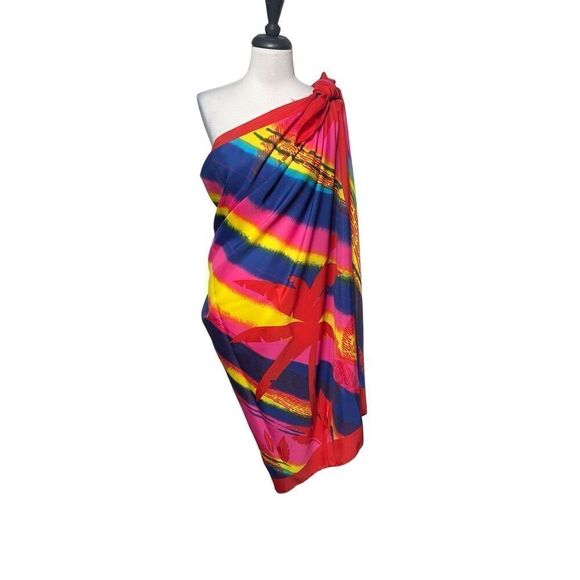 Colorful Sarong Wrap Scarf One Size 46" X 62" - Picture 2 of 6